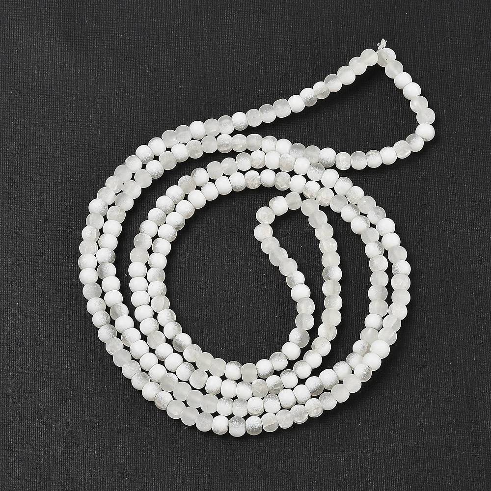 White Frosted Crackle Glass Beads - Rondelle