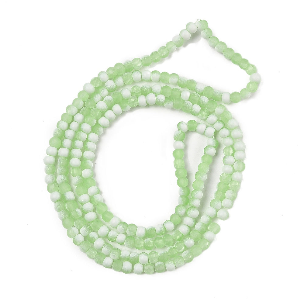 Pale Green Frosted Crackle Glass Beads - Rondelle