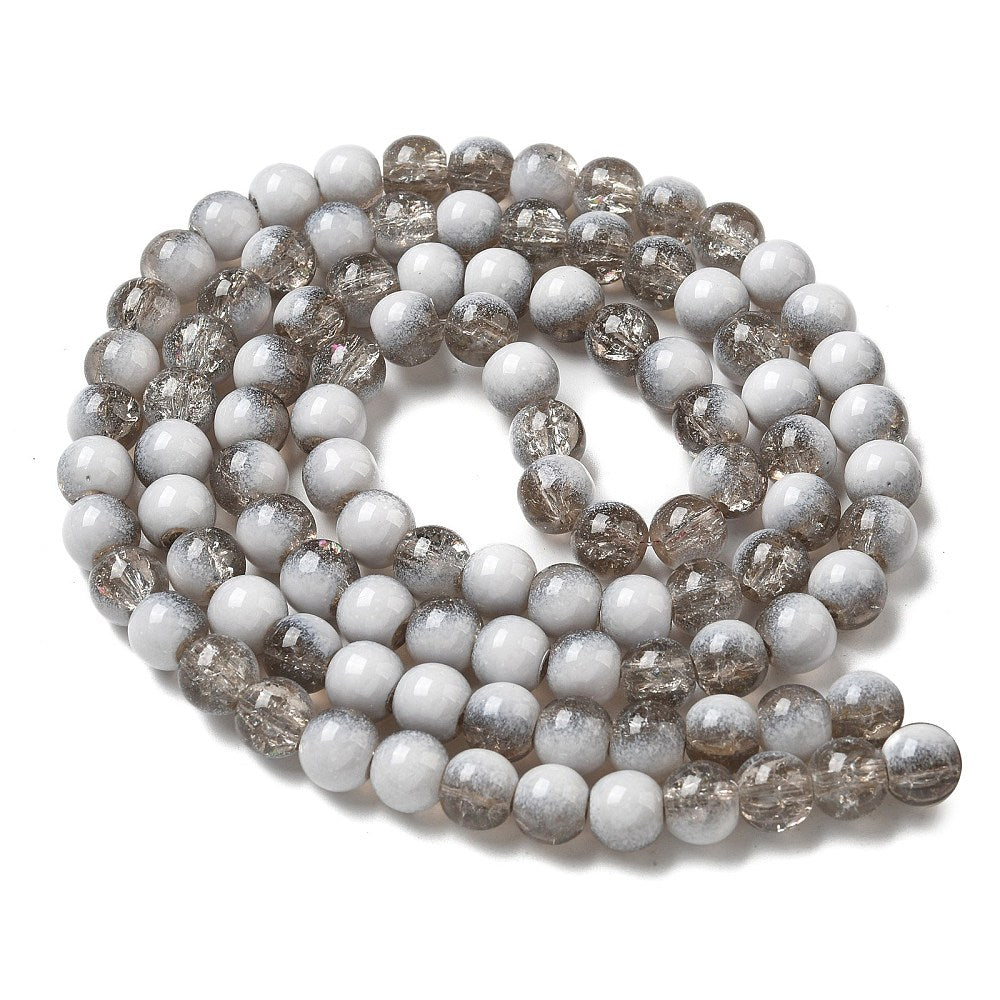 Dark Gray Crackle Glass Beads - Rondelle - 8mm - Appx 108 per strand