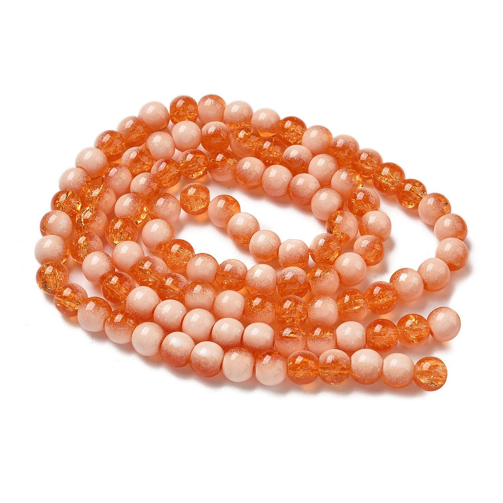 Orange Red Crackle Glass Beads - Rondelle - 8mm - Appx 108 per strand
