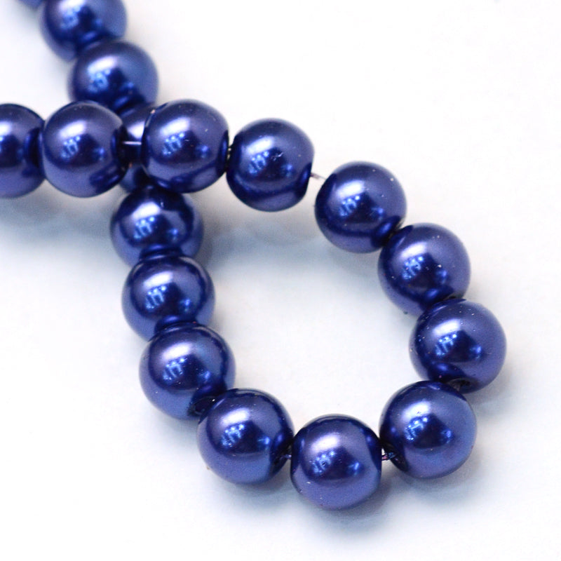 Dark Blue Glass Pearl - Round - 8mm - 25 per bag