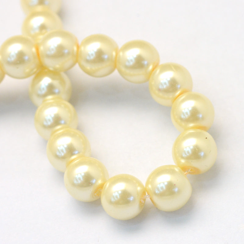 Lemon Chiffon Glass Pearl - Round - 8mm - 25 per bag