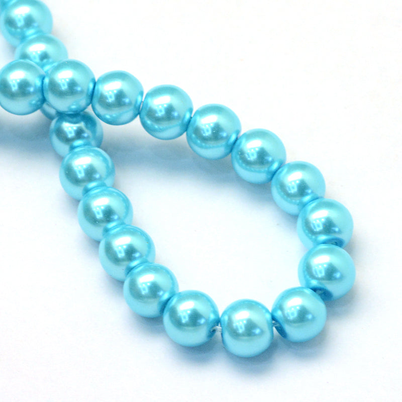 Cyan Glass Pearl - Round - 10mm - 20 per bag