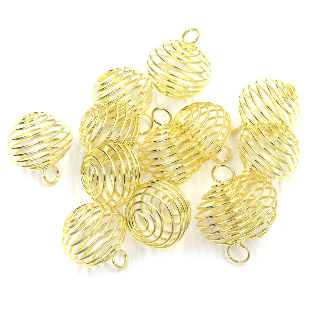 Golden Iron Wire Pendant - Hollow Round - 15x14mm - 5 per bag