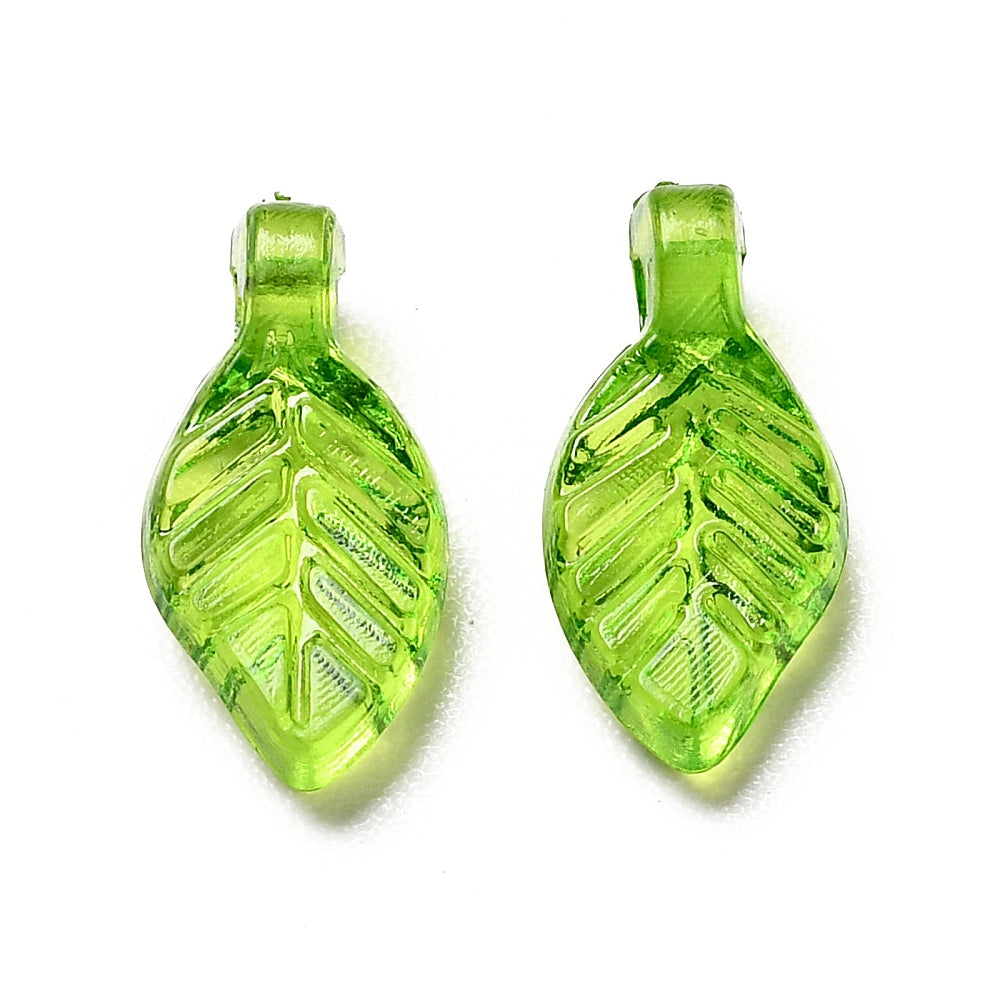 Green Yellow Transparent Acrylic - Leaf - 10.5x5x3.5mm - 100 per bag