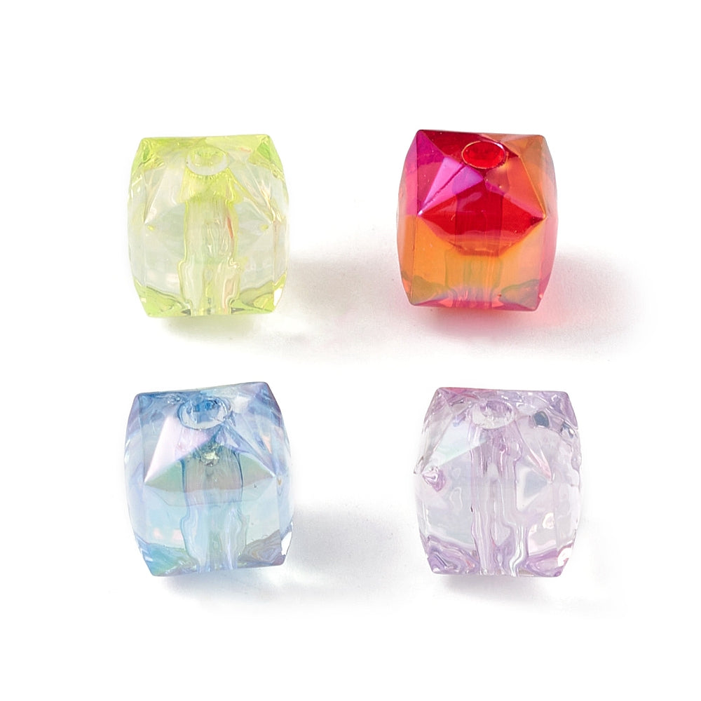 Mixed Color Transparent Acrylic Bead - Cube - 11.5x10x10mm - 6 per bag