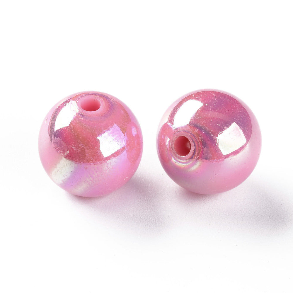 Hot Pink AB Opaque Acrylic Beads - Round - 16x15mm- 10 per bag