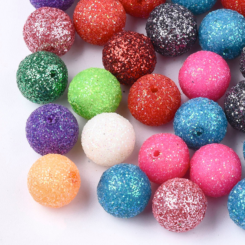Mixed Color Acrylic with Glitter Powder Beads - Round - 12mm - 6 per bag