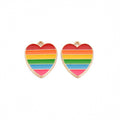 Light Gold Alloy Enamel Pendant - Cadmium & Lead Free - Heart with Rainbow Stripe - 18x15x1.5mm - 5 per bag