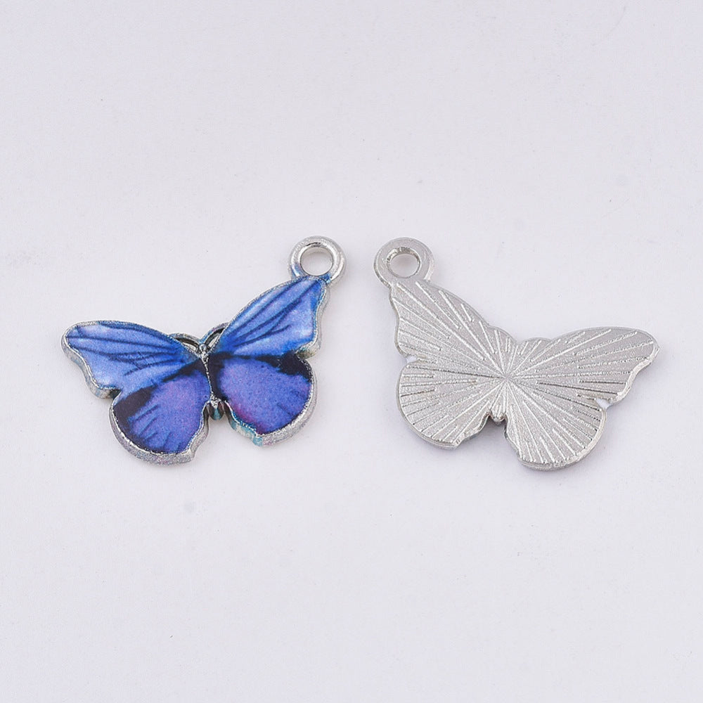 Printed Platinum Alloy Pendants with Orchid Enamel - Butterfly - 13.5x20x2mm