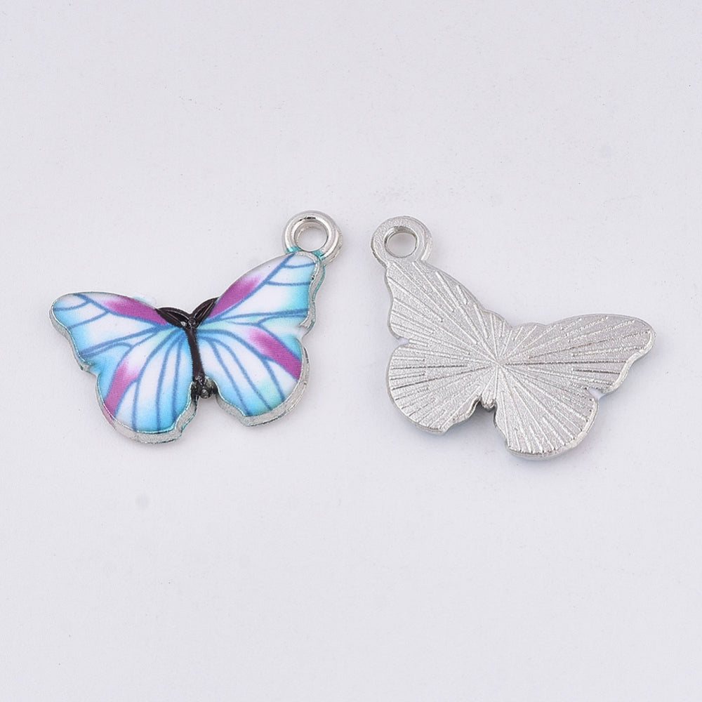 Colorful Printed Platinum Alloy Pendant - Butterfly - 13.5x20x2mm