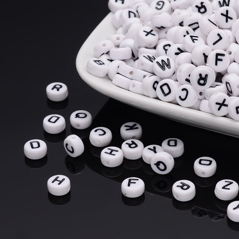 Acrylic Letter Beads- Flat Round - 7x4mm - 100 per bag