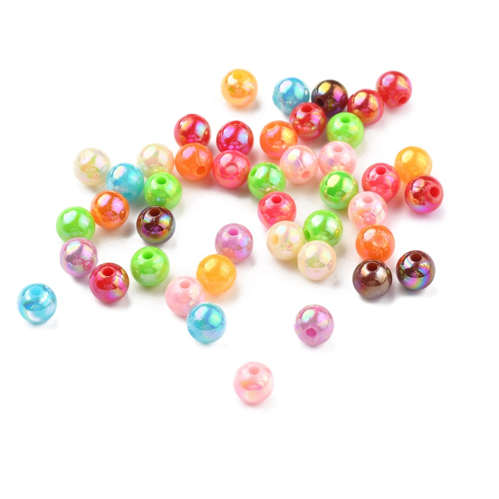 Mixed Color AB Acrylic Beads - Round - 6mm - 10 grams per bag