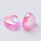 Bag of pink AB transparent acrylic heart beads, 8mm