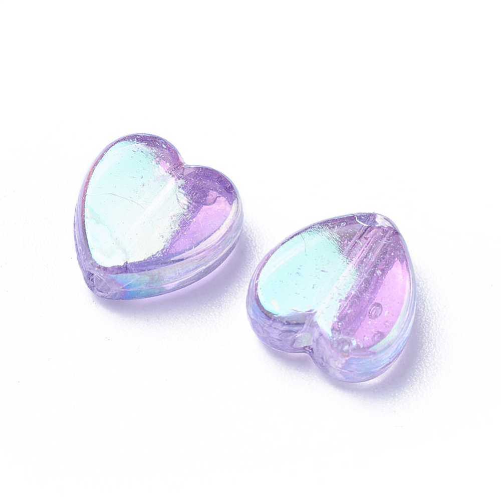 Plum AB Transparent Acrylic Beads - Heart - 8x3mm - 100 per bag