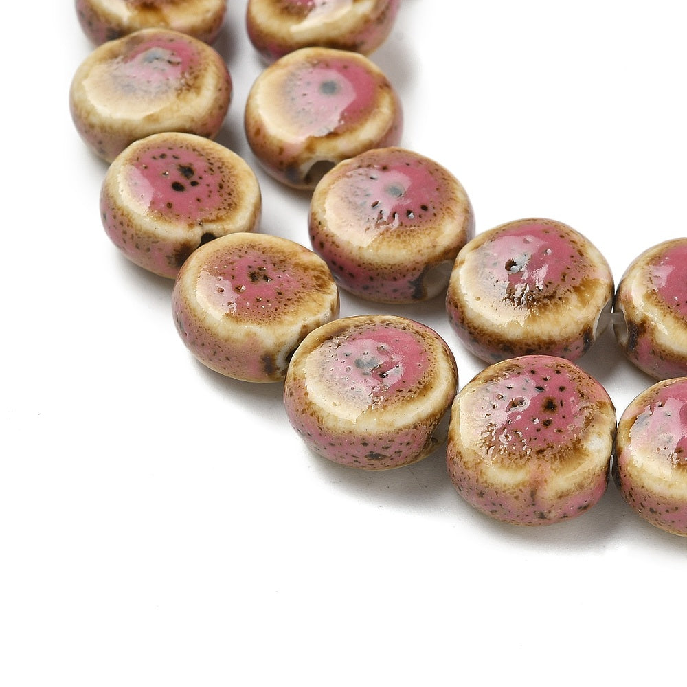 Flamingo Handmade Porcelain - Flat Round - 12.5 - 13x7mm - 5 Per Bag