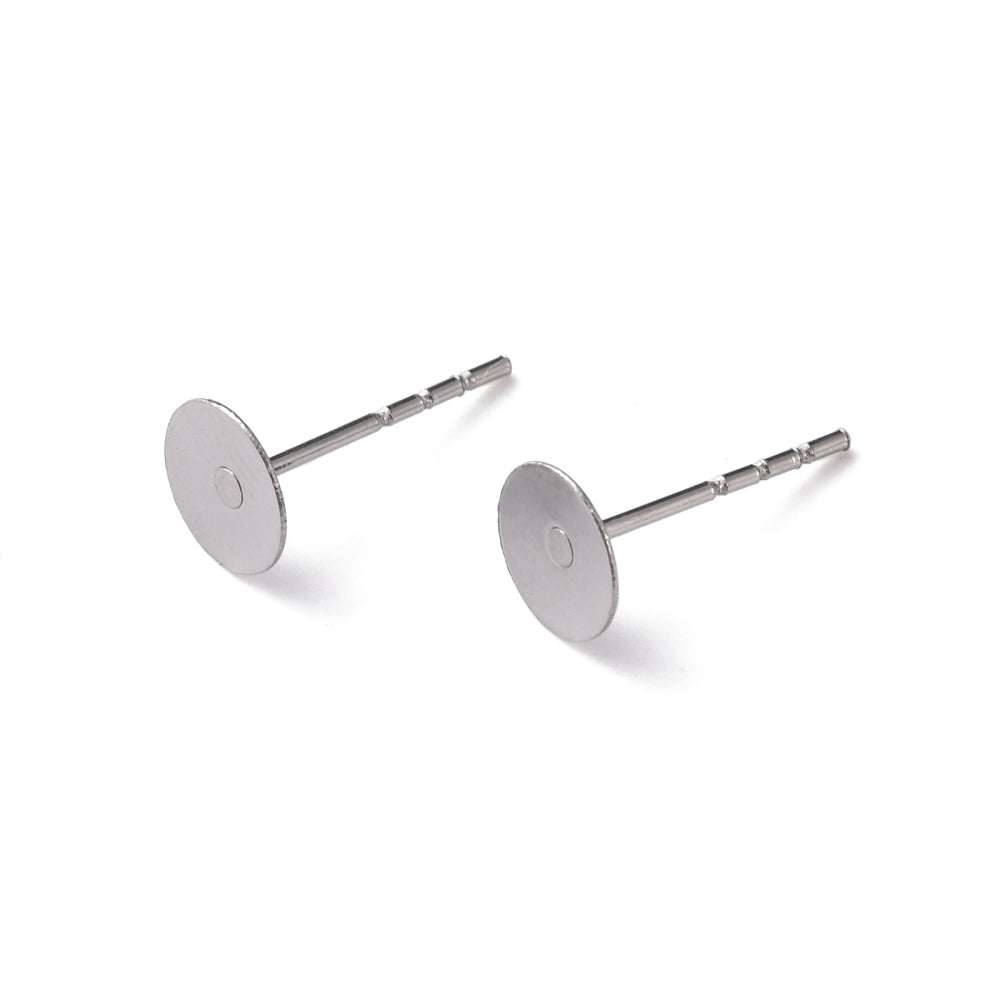 316 Surgical Stainless Steel Flat Round Blank Peg Stud Earring Settings - Tray 6mm - 12x6mm - 30 per bag