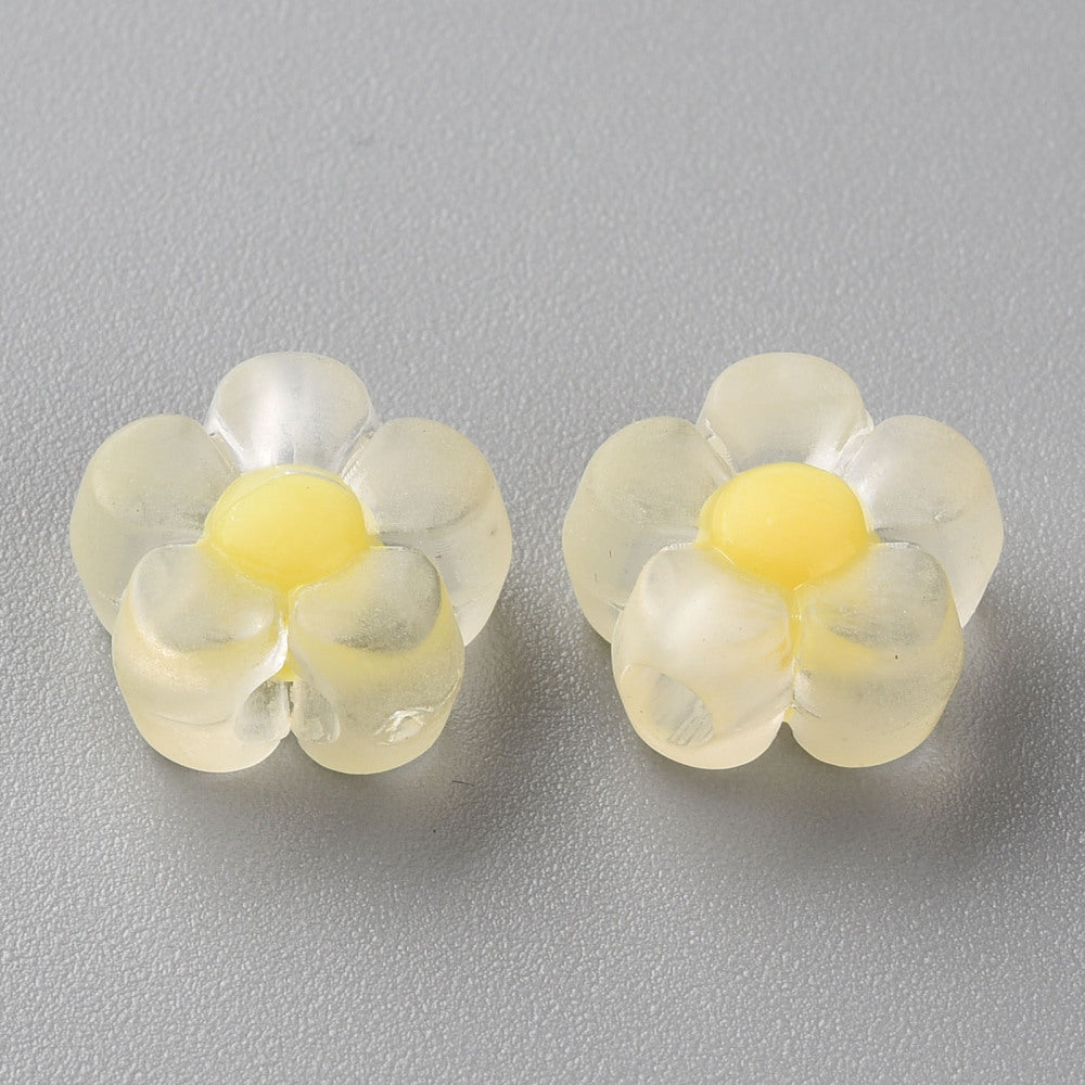 Yellow Frosted Transparent Acrylic Beads - Bead in Bead Flower - 12x12.5x6mm - 25 per bag