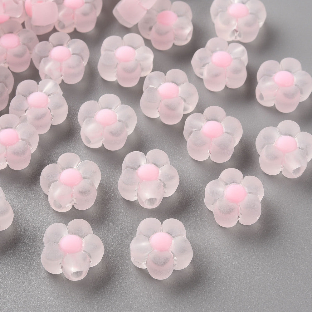 Pink Frosted Transparent Acrylic Beads - Bead in Bead Flower - 12x12.5x6mm - 25 per bag