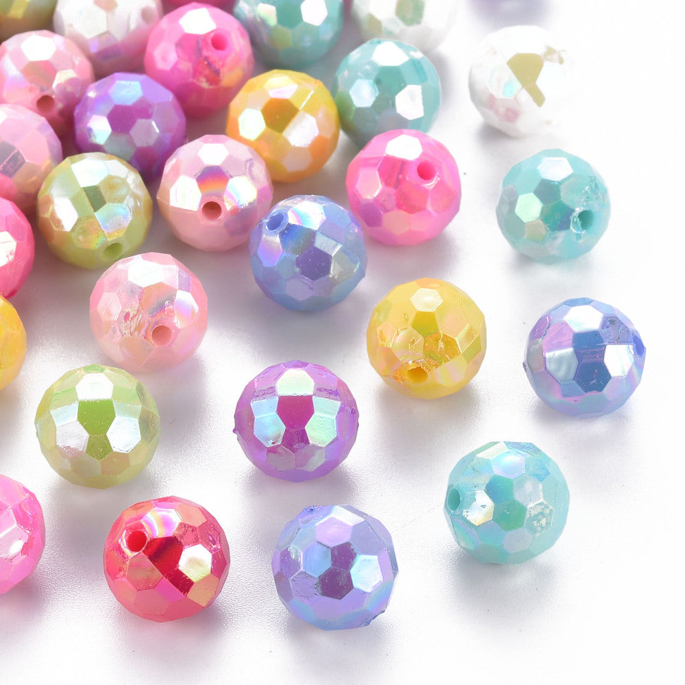 Mixed Color AB Opaque Acrylic - Faceted Round - 12x11.5mm - 20 per bag