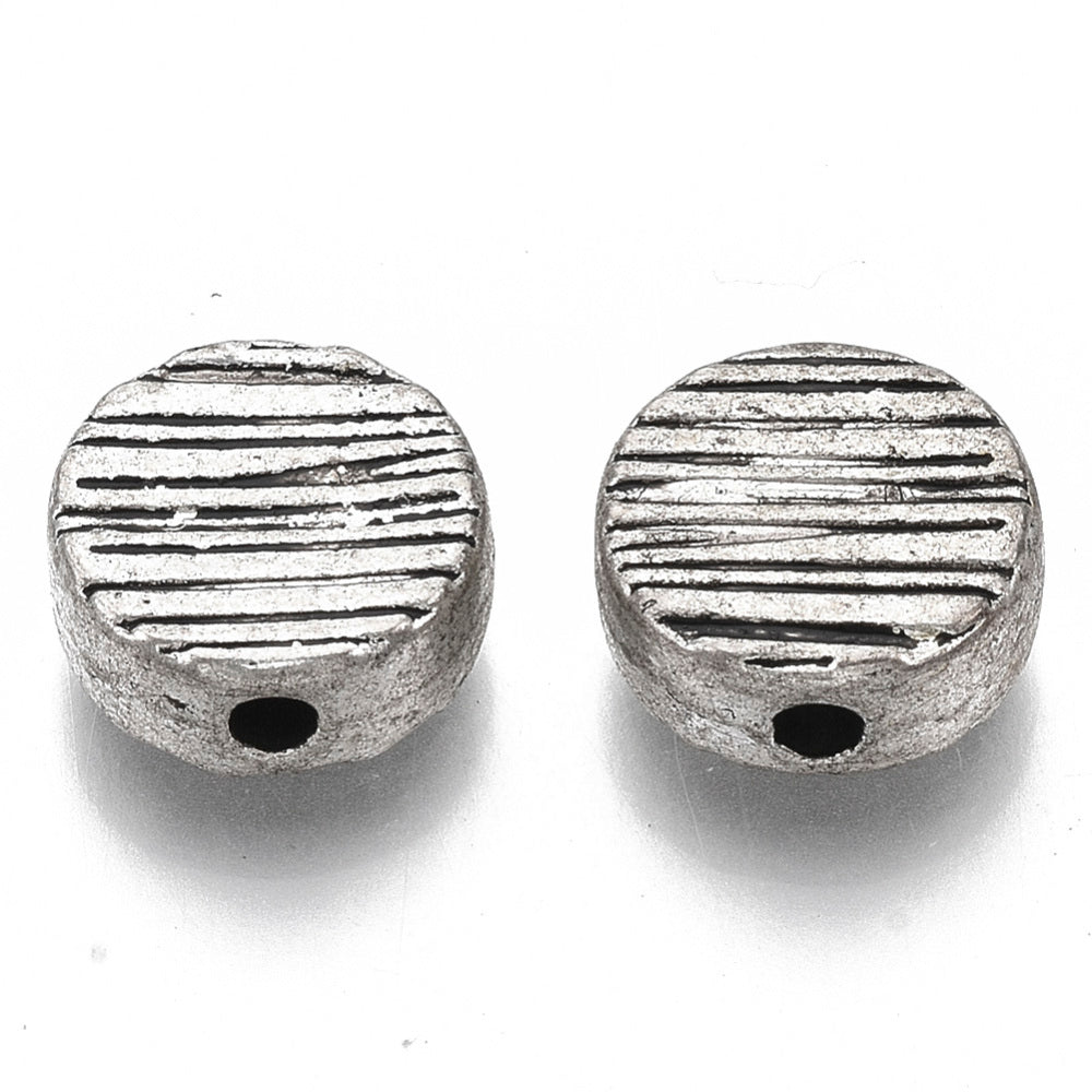 Antique Silver Textured Tibetan Style Alloy - Cadmium & Lead Free - Flat Round - 11x4mm - 6 per bag