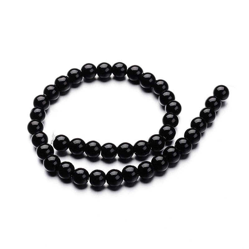 Black Glass - Round - 8mm - Appx 40 per strand