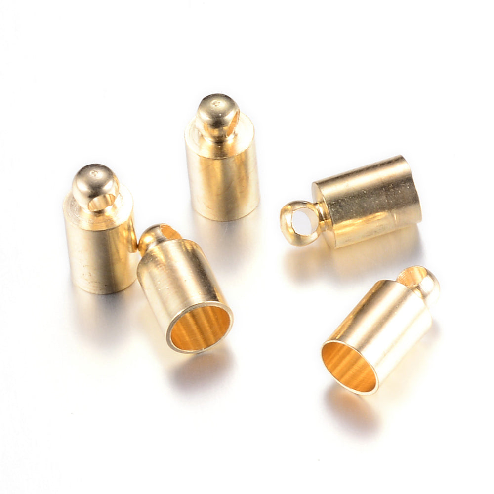 Light Gold Brass Cord End - Cadmium & Lead Free - Column - 8x3mm - 10 per bag