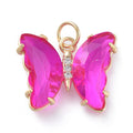 Camellia Brass Micro Pave Clear Cubic Zirconia Golden Pendant - Butterfly - 15x19x4.5mm