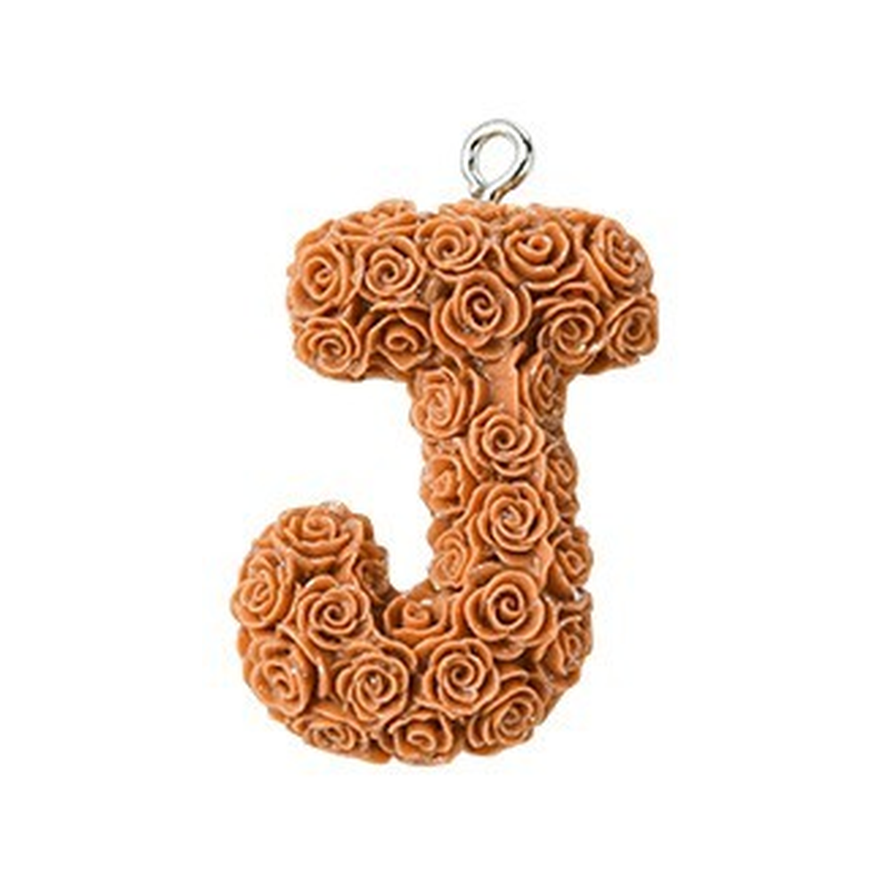 Rose Letter Opaque Resin Pendant with Platinum Tone Iron Loop - 30-34x10-33x6-8mm