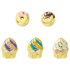 Donut & Cake Real 18K Gold Rack Plating Brass Enamel Beads - Cadmium & Lead Free - 10-12x9.5-10x7.5-10.5mm
