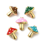18K Gold Plated Brass Enamel Mushroom Beads