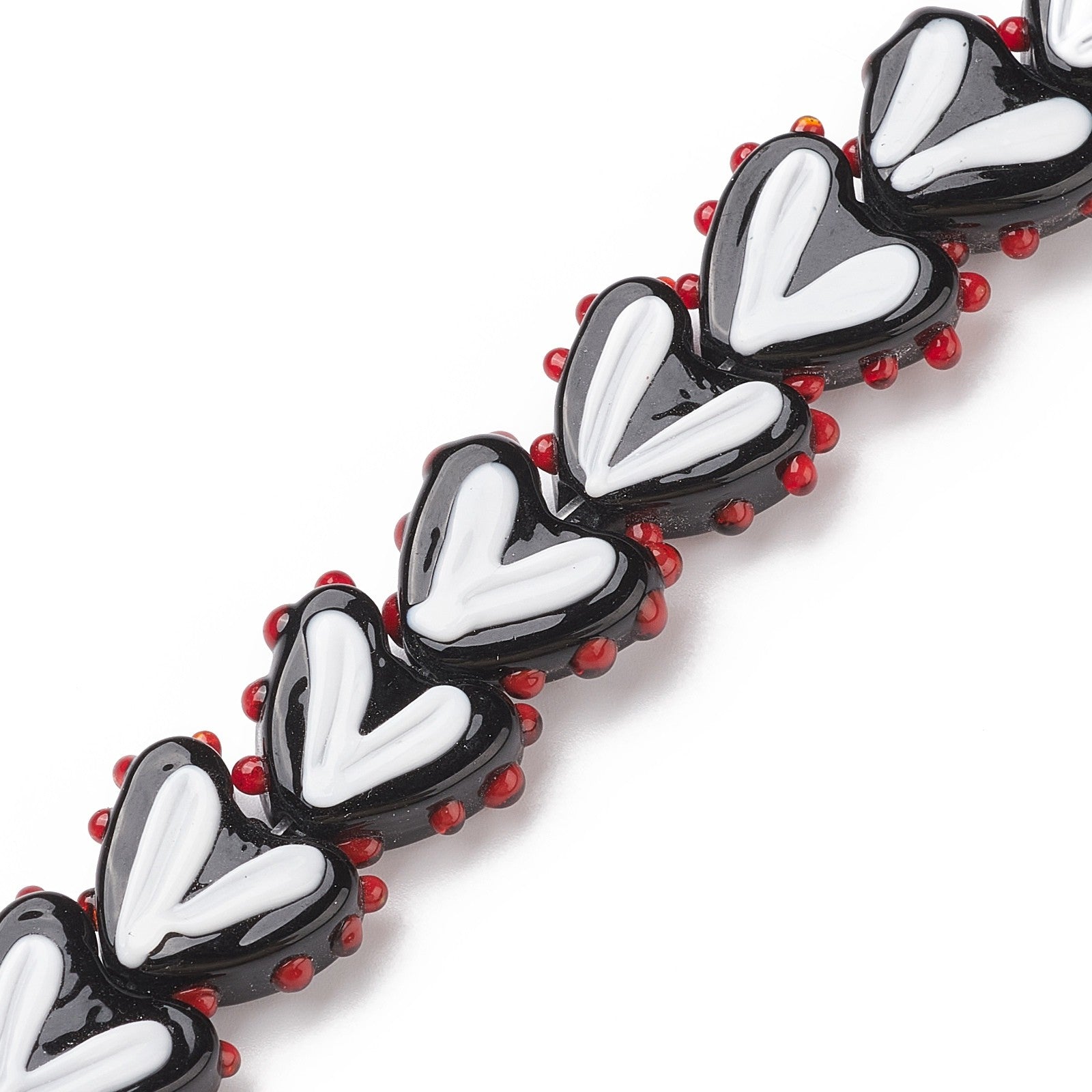 Black Handmade Lampwork Beads - Heart - 14-14.5x16.5-17x6.5-7mm