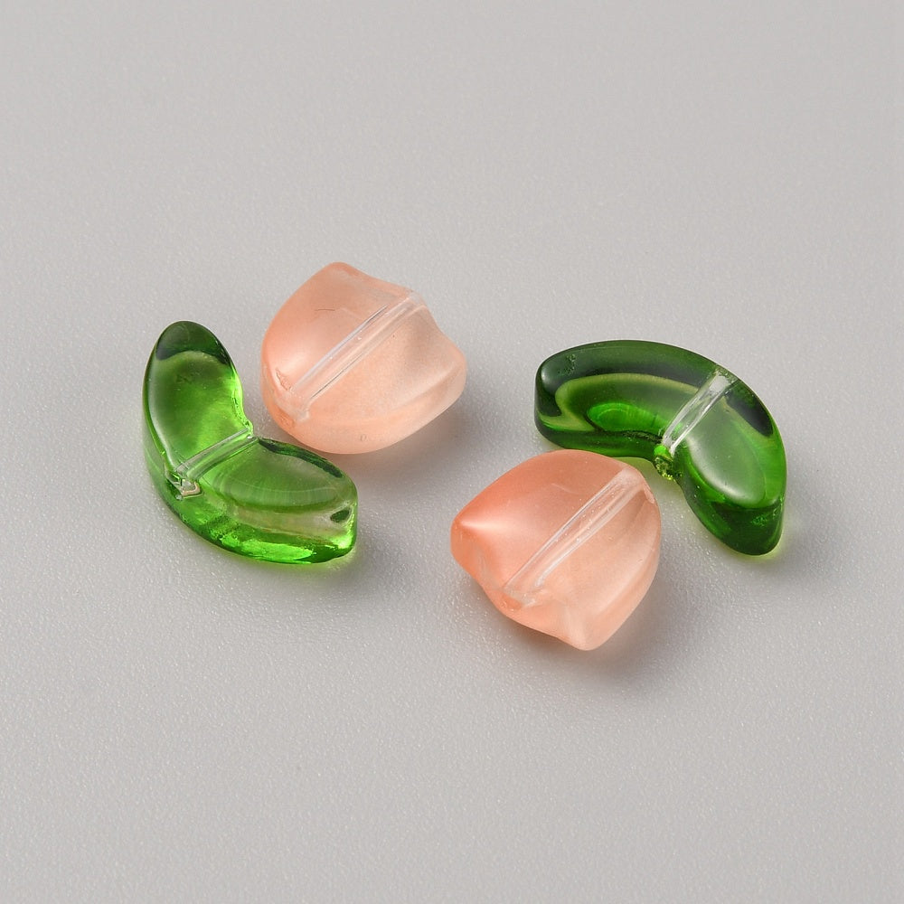 Handmade Sandy Brown Lampwork Beads - Flower and Leaf - 9x9x5.5mm - 5 sets per bag