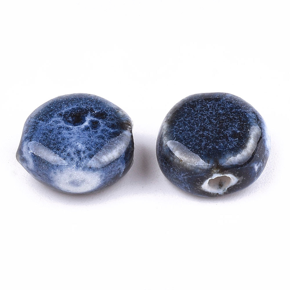Handmade Marine Blue Porcelain Beads Flat Round