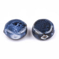 Handmade Marine Blue Porcelain Beads Flat Round