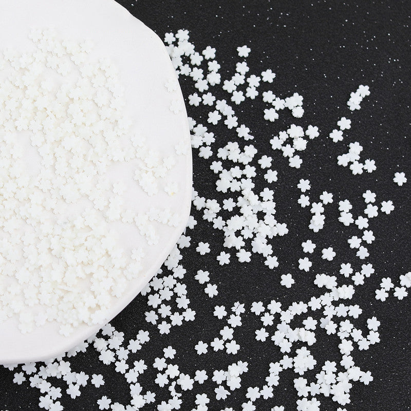 White Luminous Handmade Polymer Clay Cabochons - Sakura - 5x5x1mm -