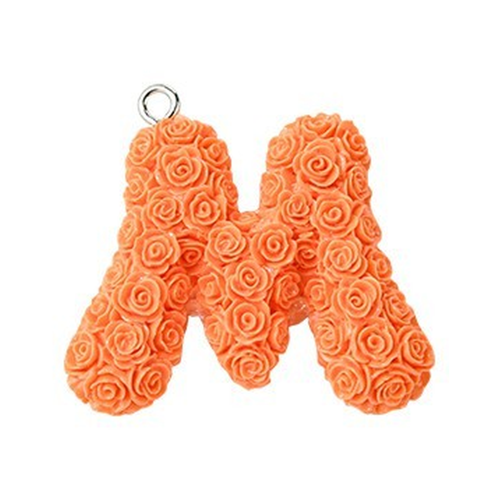 Rose Letter Opaque Resin Pendant with Platinum Tone Iron Loop - 30-34x10-33x6-8mm