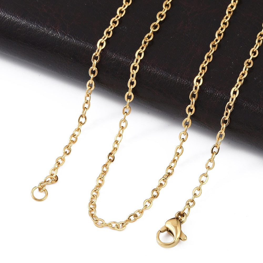 Ion Plating(IP) 304 Stainless Steel Cable Chain Necklace with Lobster Claw Clasps - Real 18K Gold Plated - 17.7 inch
