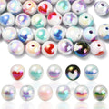 Mixed Color Two Tone UV Plating Opaque Acrylic Beads - Round with Heart Pattern -  16x15mm - 4 per bag