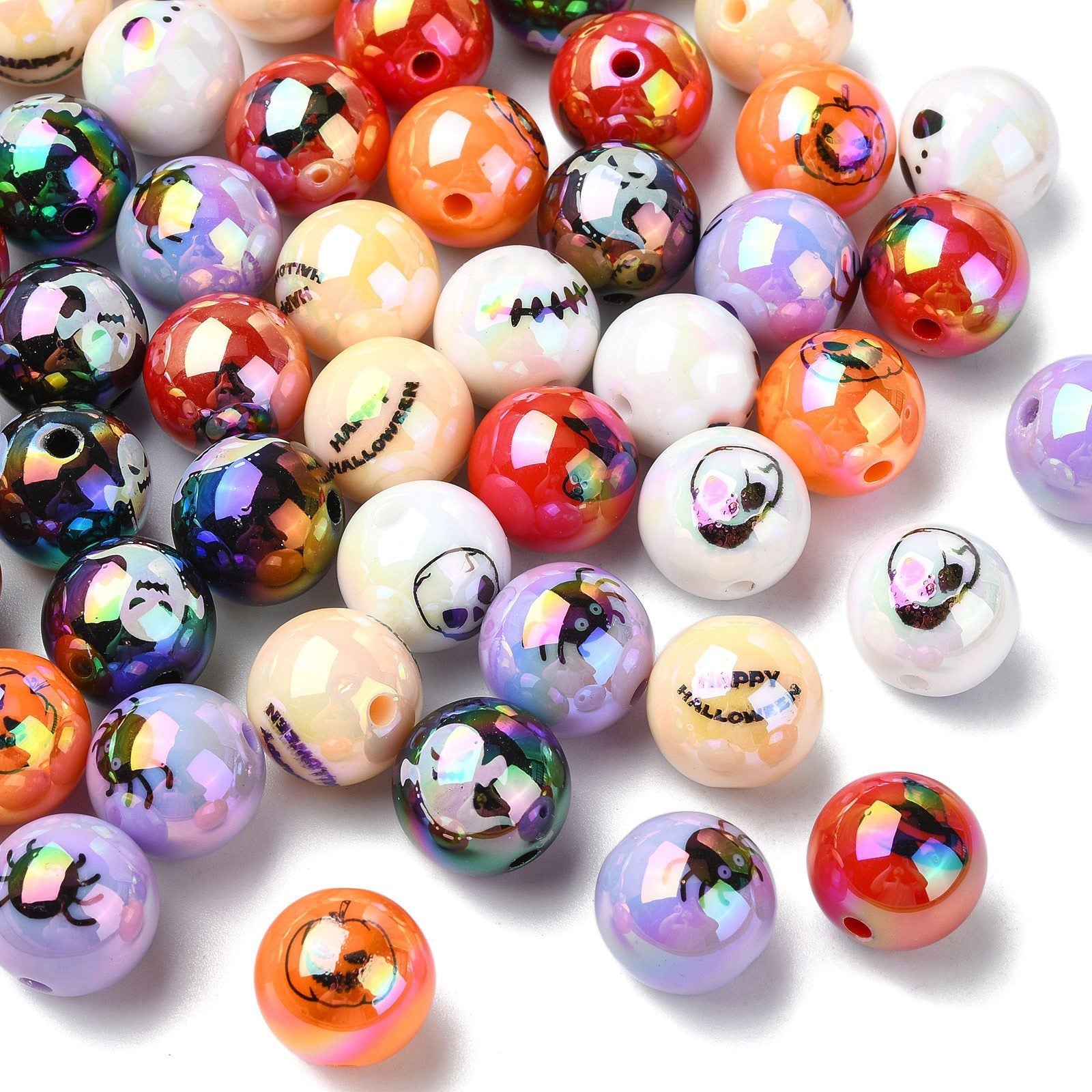Halloween Theme Plating Acrylic - Round - 15.5x15mm - Hole: 2.5mm
