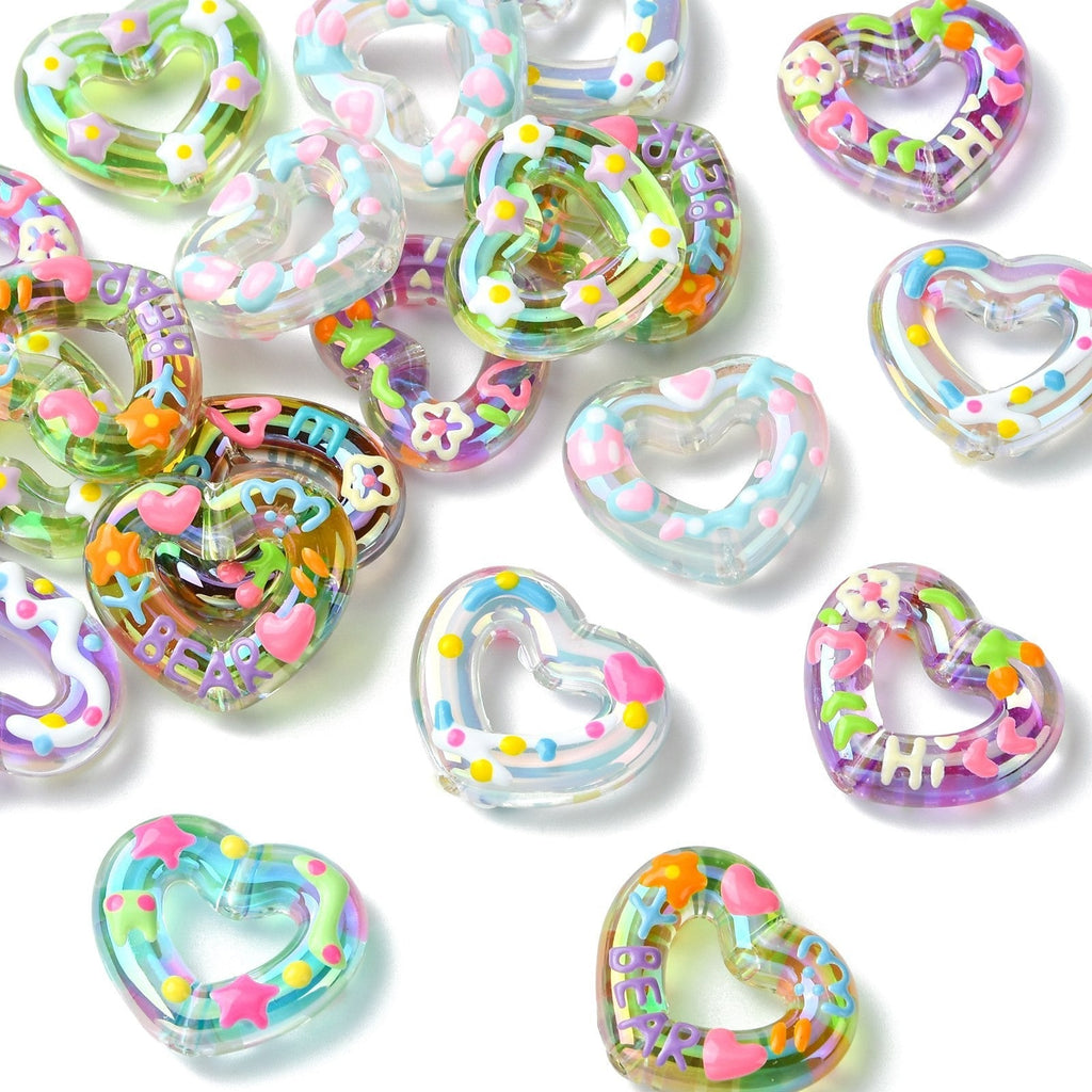 Hand Painted Enamel Acrylic Heart Beads