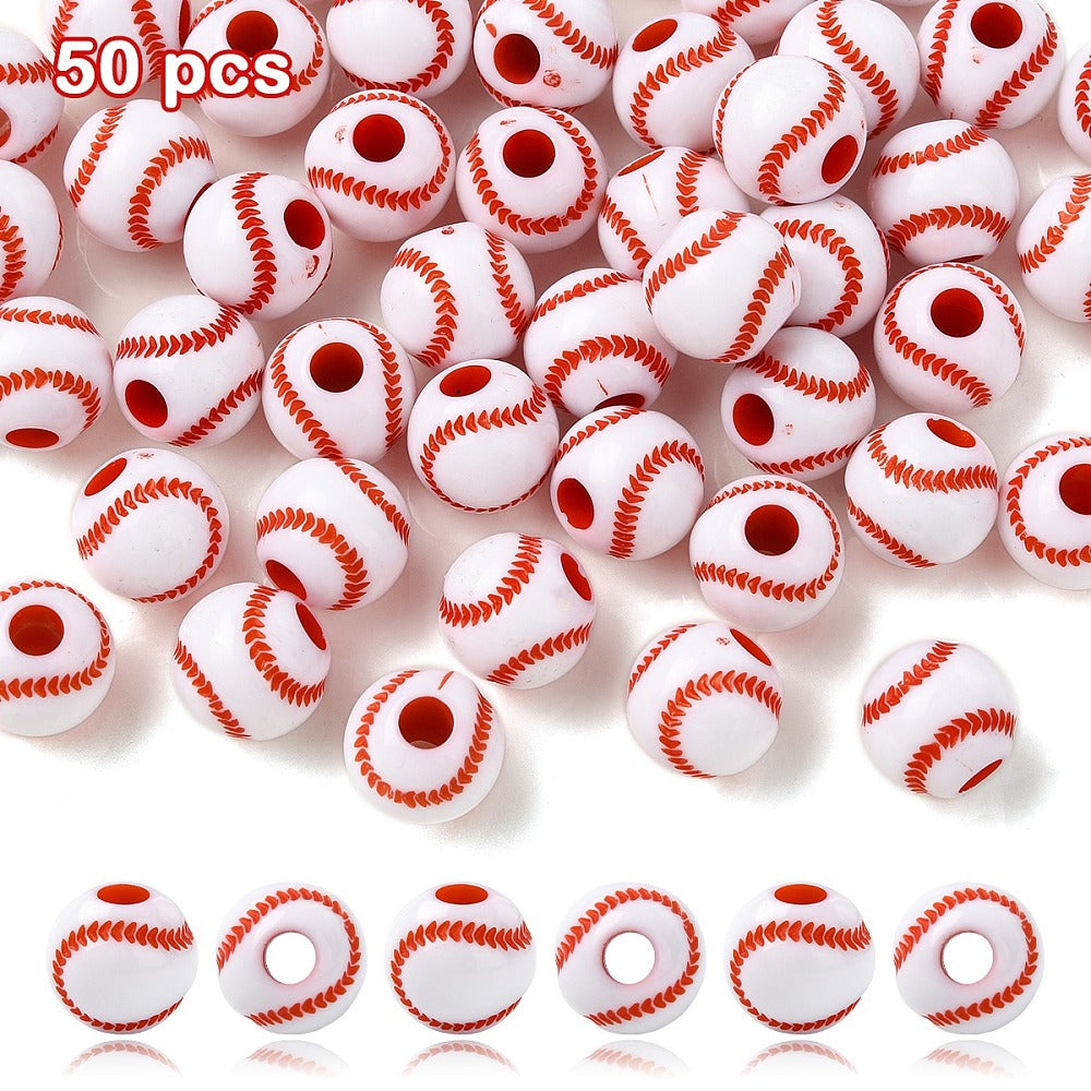 Opaque Acrylic Beads - Baseball - White - 12mm - 10 per bag