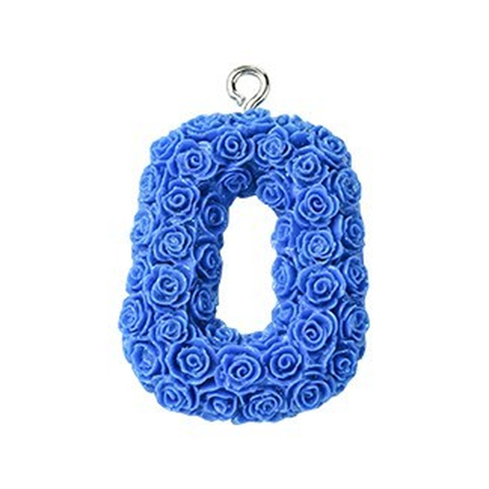 Rose Letter Opaque Resin Pendant with Platinum Tone Iron Loop - 30-34x10-33x6-8mm