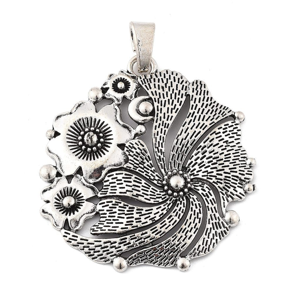 Tibetan Style Alloy Pendant - Flower - 69x64x5mm