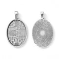 Antique Silver Alloy Pendant Cabochon Settings - Oval - Tray 18x25mm - 35.2x20mm - 3 per bag