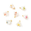 Mixed Color ABS Plastic Imitation Pearl Charms with Transparent Acrylic Round Beads and Golden Tone Brass Finding - Flower -  12.5-13x11mm - 12 per bag