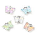 Silver Alloy Glass Pendant  - Butterfly - 14.5x16x4mm - 2 per bag