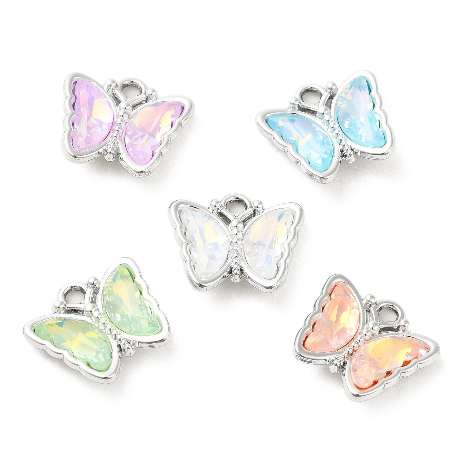 Silver Alloy Glass Pendant  - Butterfly - 14.5x16x4mm - 2 per bag