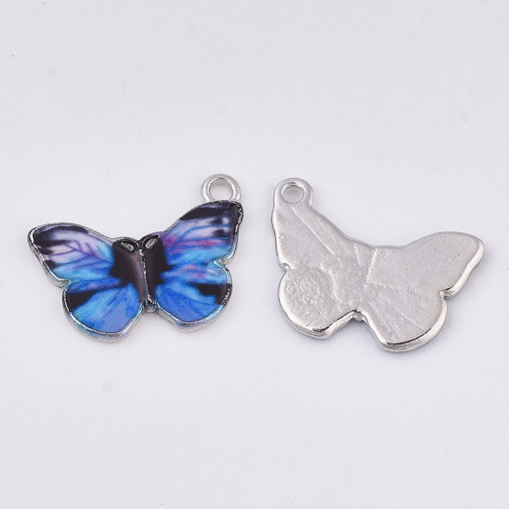 Printed Platinum Alloy Royal Blue Enamel Pendant Butterfly