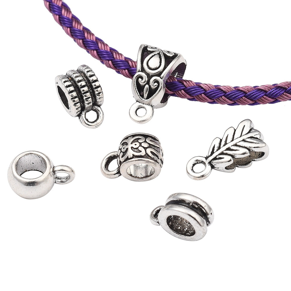 Tibetan Style Alloy Tube Bails - Lead Free - Mixed Shapes - 5 per bag